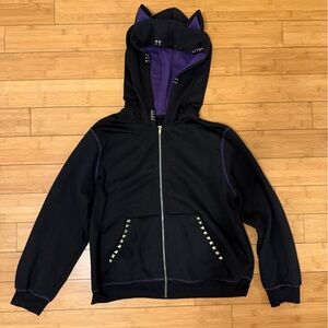 Black and purple cat ears hoodie with Silver Studded pockets and Pierced hood